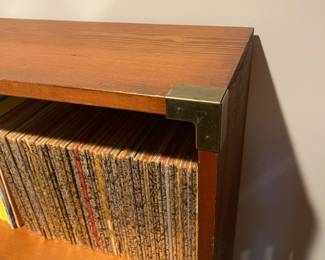 D79 - $60. Solid Wood Bookcase with Decorative Brass Braces at each Joint. Measures 36" wide x 9.25" deep x 42.5" tall. 