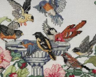 D5 - $30. Bird Cross Stitch from 1997. Measures 18.25" x 16.25" Framed. 