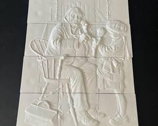 D143 - $50. Vintage Norman Rockwell "Doctor and Doll" Unpainted 3D Tiles. 12 Pcs. 