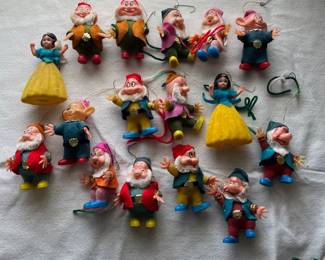 D121 - $20. Vintage Disney Snow White & The Seven Dwarves Ornaments. 2 Sets of 8 - 16pcs. 