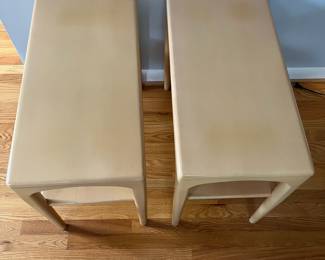 D3 - $450 PAIR of Heywood Wakefield Side Tables. Measures 14" x 28" x 22.5" tall. Both are structurally sound and sturdy!