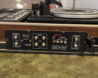 D73 - $20. Electrophonic Gerrard Turn Table. Measures 24.5" x 15" deep x 9" tall. Does NOT power on and Cover is cracked. 