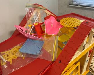 D167 - $60. 1982 Barbie Dream Cottage. Was played with and has stickers / residue but I don't see any broken pieces. 