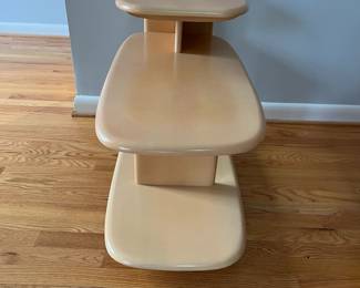 D2 - $195. Heywood Wakefield Step Table / Surfboard End Table. Measures 15" wide x 30" deep x 22.5" at the tallest point. 