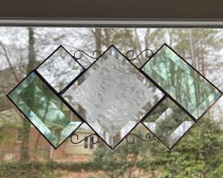 D10 - $30. Stained Glass measures 11" x 6".  Clear & White. 