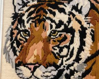 D56 - $30.  Longstitch Needle Point Wall Art. Walking Tiger. Measures 20" x 24". 