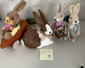 D119 - $35. Lot of 4 Vintage Sisal Straw Bunnies. 