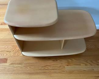 D2 - $195. Heywood Wakefield Step Table / Surfboard End Table. Measures 15" wide x 30" deep x 22.5" at the tallest point. 