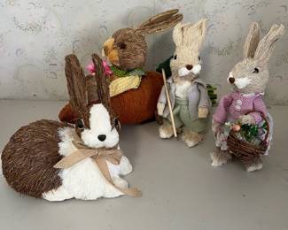 D119 - $35. Lot of 4 Vintage Sisal Straw Bunnies. 