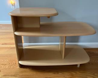D2 - $195. Heywood Wakefield Step Table / Surfboard End Table. Measures 15" wide x 30" deep x 22.5" at the tallest point. 