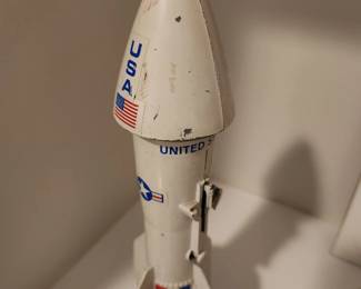 Vintage 'Guided Missile' mechanical coin bank by Astro. 1957. Designed by John and Steven Berzac. 