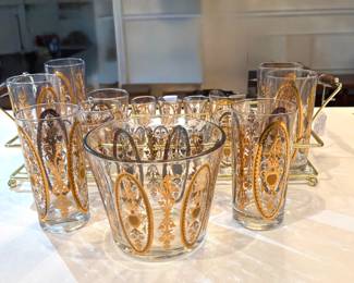 Hollywood Regency bar set in stand 