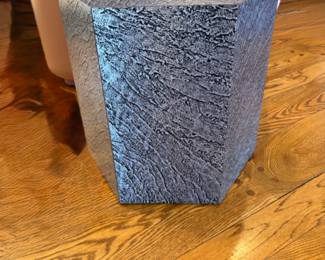 Hammered metal on wood six-sided end table