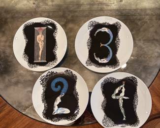 Four Erte "Numbers Suite" porcelain dessert plates