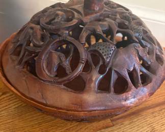 Hand-carved bowl w/lid