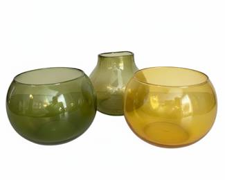 Blown Glass Vases in Amber, Olive Green, and Chartreuse