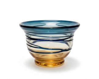 Murano Style Blue Swirl Glass Bowl