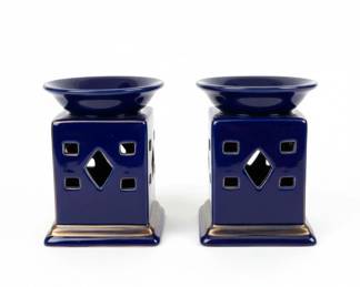 Pair of Cobalt Blue Ceramic Oil Burners or Diffusers second image