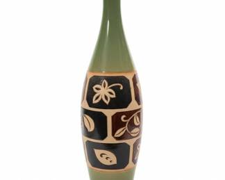 Ceramic Vase with Floral Motif and Geometric Segments