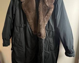 Men's Black Trench Coat with Faux Fur Collar