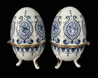 Pair of Porcelain Hinged Decorative Egg Boxes