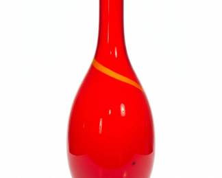 Large Red and Yellow Swirl Art Glass Vase  Murano Style