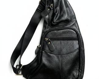 Black Leather Sling Backpack
