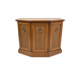 Vintage Octagonal Wood and Cane Console Cabinet