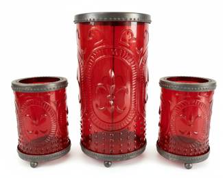 Red Glass Lanterns with Metal Accents