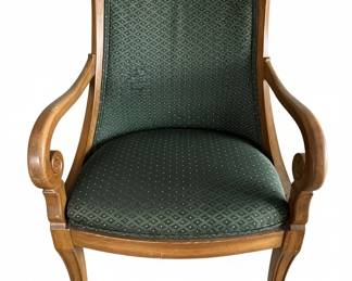 Vintage French Louis XV Style Accent Chair with Green Diamond Upholstery