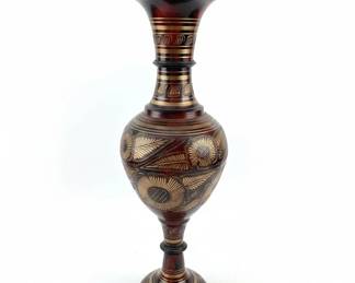 Vintage Enamel Etched Brass Vase Made in India