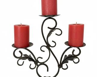 Wrought Iron Candelabra with Scrollwork and Floral Accents