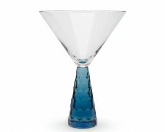 Art Deco Martini Glasses, Cobalt Blue, Clear Bubble Stems