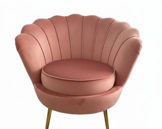 Pink Velvet Scalloped Armchair with Gold Legs