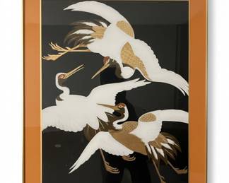 Framed Japanese Cranes Artwork