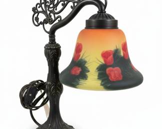 Art Nouveau Style Table Lamp with Floral Motif Shade