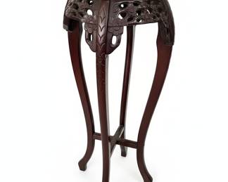 Vintage Chinese Carved Rosewood Plant Stand with Pink Marble Top