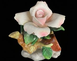 Capodimonte Porcelain Rose Candle Holder Figurine