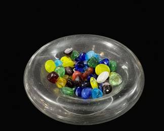 Assorted Glass Gems in a Clear Glass Bowl