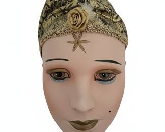 Decorative Ceramic Mask with Gold Fabric Headdress