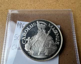 1960 Andorra 50 Diners Silver Coin - Carolus Magnus (Charlemagne)