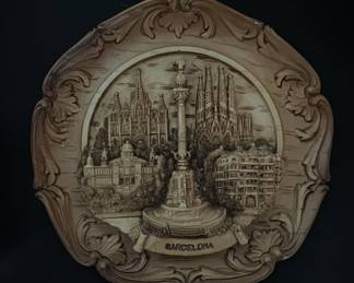Barcelona Relief Plaque with Sagrada Familia and Columbus Monument