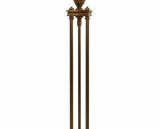 Antique Brass Neoclassical Torchiere Floor Lamp with Fluted Alabaster Shade
