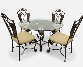 Vintage Wrought Iron and Glass Dining Set