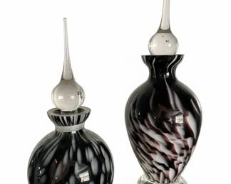 Murano Style Black and White Swirl Art Glass Perfume Bottles