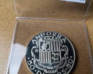 1960 Andorra 50 Diners Silver Coin - Carolus Magnus (Charlemagne)