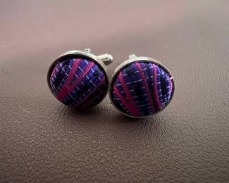 Purple, Pink, and Black Striped Fabric Inset Cufflinks