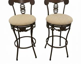 Swivel Bar Stools with Striped Upholstery (Set of 2)