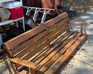 Wooden porch swing