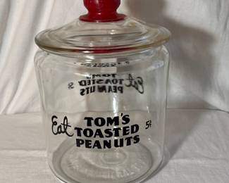 Vintage Tom's Toasted Peanuts jar with lid
